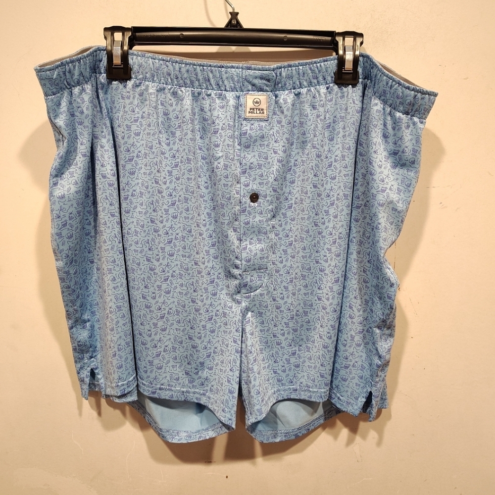Peter Millar Men's Blue Skull Print Performance Boxer Sleep Lounge Shorts Sz XXL